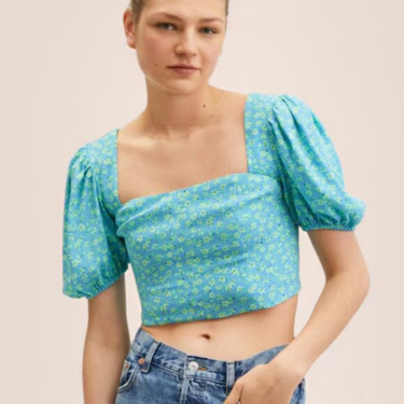 MANGO Daisy Blue Blouse - NWT - Picture 1 of 6
